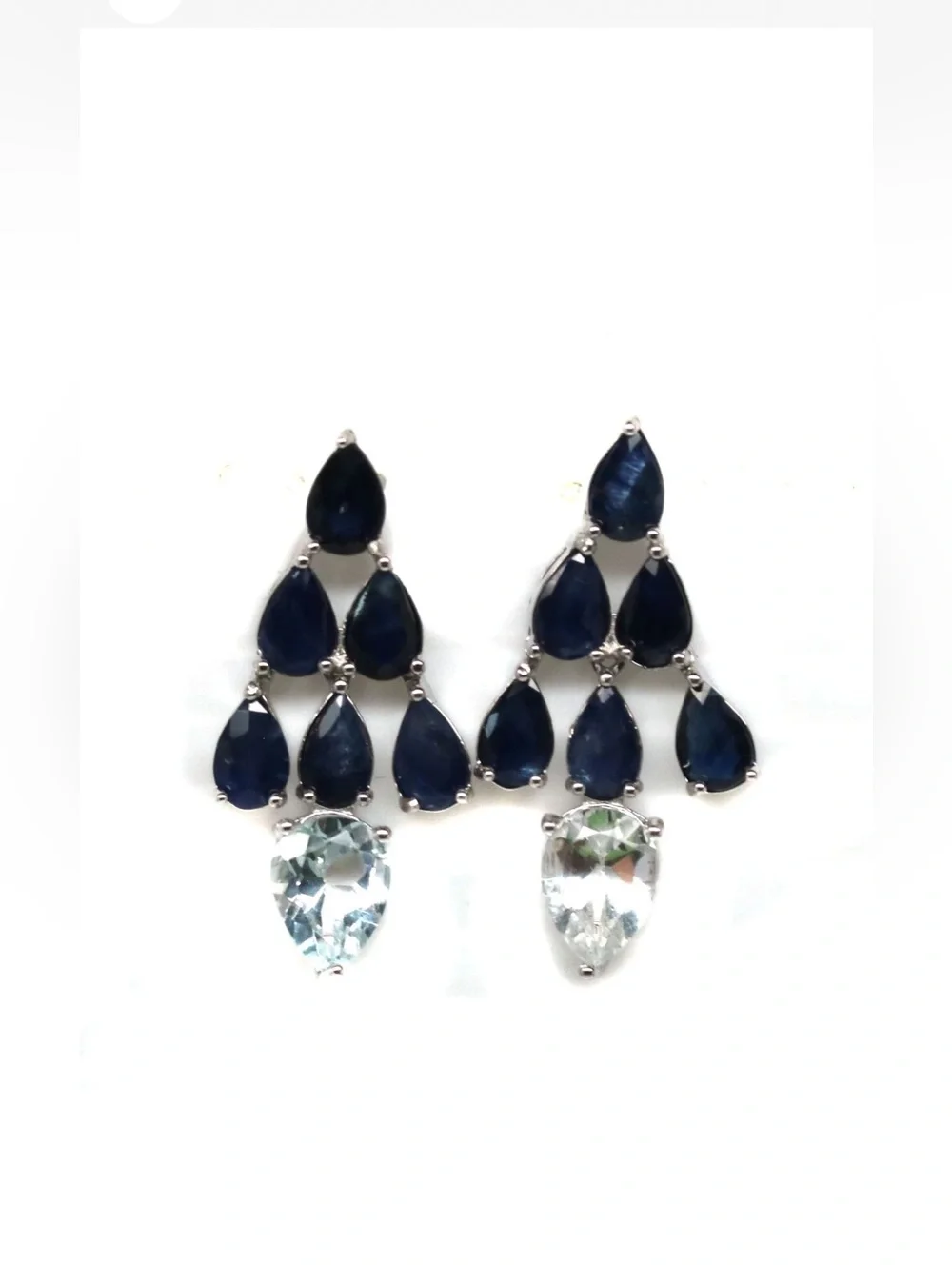 Stunning Natural 3CT Blue Sapphire & Topaz Dangle earrings 925 Sterling Silver